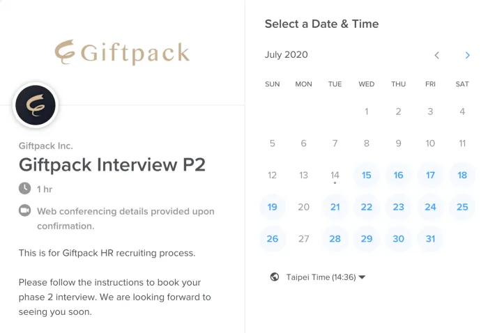 Making an online interview appointment by Calendly