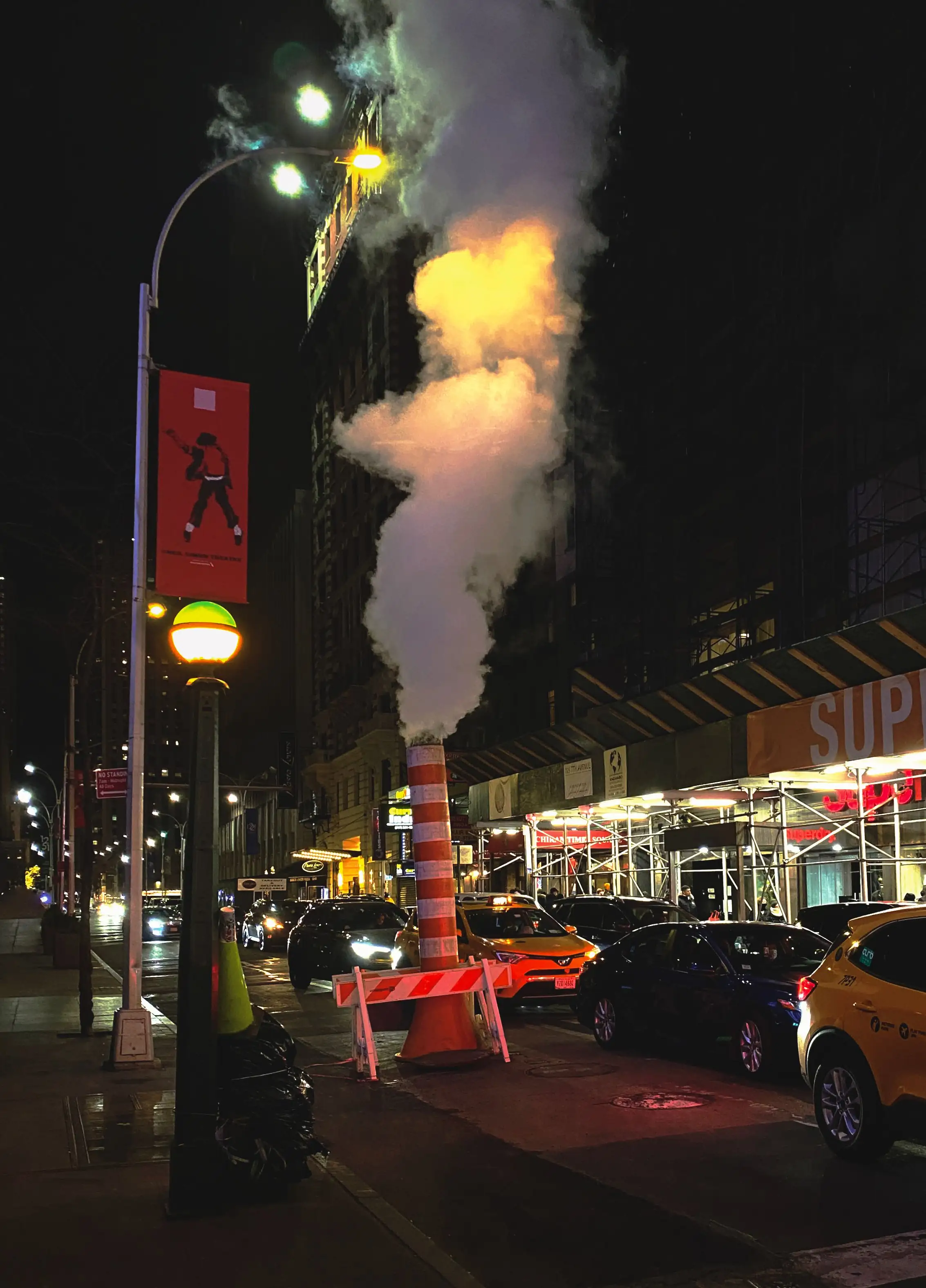 chimney in new york city during night